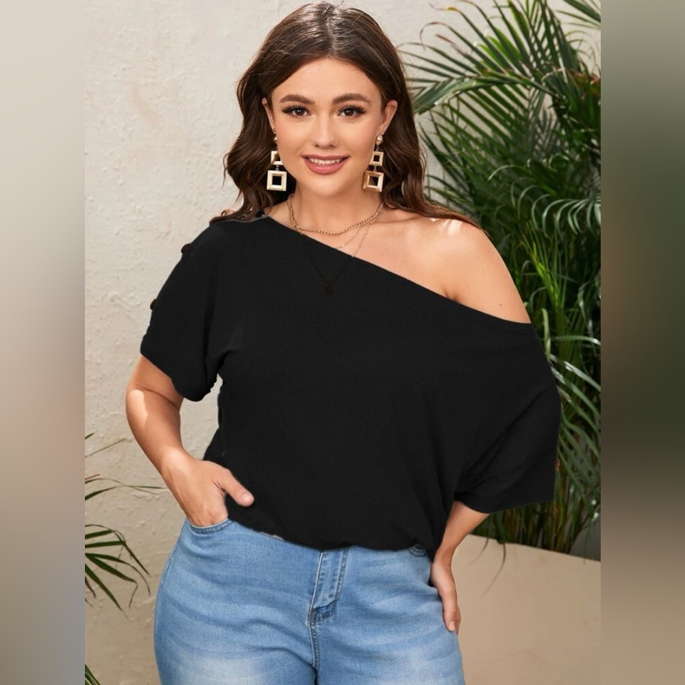 Vcay plus solid batwing sleeve tee